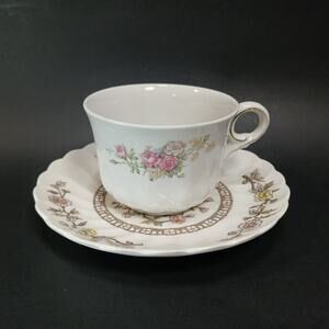 Vintage Floral Tea Cup & Saucer Set, Mismatched Pair: Kashmir Tree & Unmarked